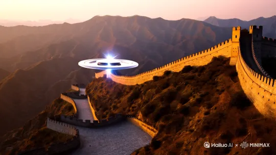 长城上空出现 ufo by Hailuo AI Video Generator