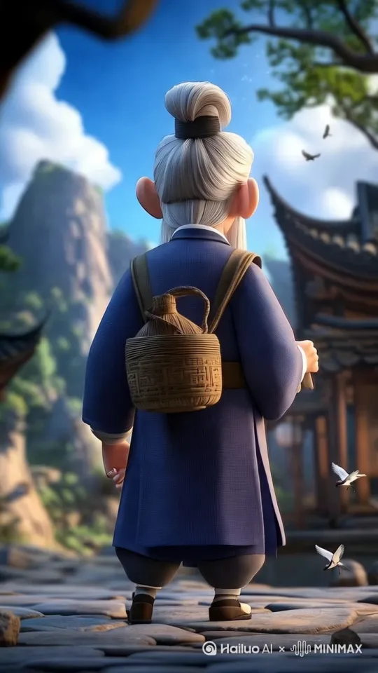 李时珍背药篓穿行于晨雾缭绕的山林，[上升]小鸟飞行，远处有采药人身影[跟随] by Hailuo AI Video Generator