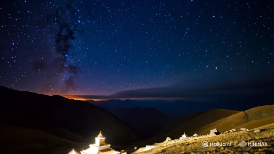 延时摄影，晚上8小时，西藏星河天空变化，大师级构图。8K分辨率 by Hailuo AI Video Generator
