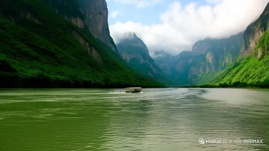 两岸青山啼不住，轻舟已过万重山 by Hailuo AI Video Generator