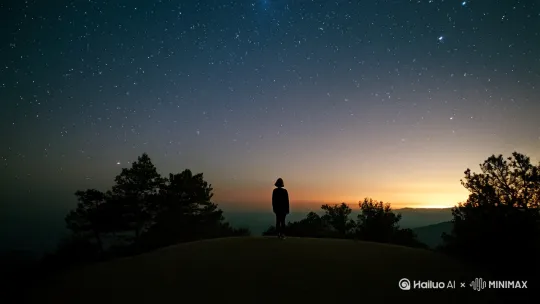 一个人现在山顶遥望星空 by Hailuo AI Video Generator
