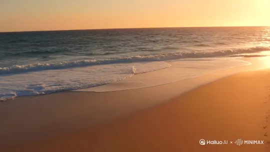 [推进]阳光撒在沙滩上，海浪轻轻拍打岸边 by Hailuo AI Video Generator