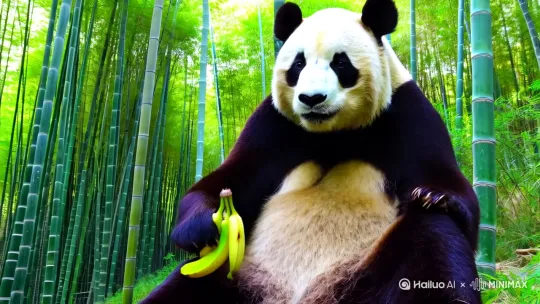 熊猫吃香蕉 by Hailuo AI Video Generator