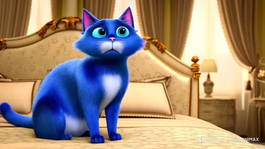 一只蓝色的猫在床上坐着在哭 by Hailuo AI Video Generator