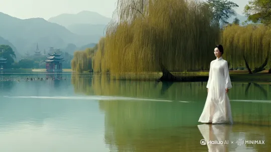 在江南的湖边，一位身着淡雅旗袍的美女正漫步其中。湖面如镜，倒映着岸边的垂柳和远处的青山，微风轻拂，柳枝轻摇，仿佛在为她的到来而翩翩起舞。

她的步伐轻盈，裙摆随着步伐微微摆动，仿佛与周围的景色融为一体。湖水清澈，偶尔有几尾小鱼跃出水面，荡起一圈圈涟漪。远处的亭台楼阁在薄雾中若隐若现，仿佛一幅水墨画。

她时而驻足，凝视着湖面，似乎在思索着什么；时而轻笑，仿佛被湖中的景色所感染。她的美丽与江南的湖光山色相得益彰，构成了一幅令人心醉的画卷。

这样的场景，让人不由得想起古人的诗句：“江南好，风景旧曾谙。日出江花红胜火，春来江水绿如蓝。能不忆江南？”在这如诗如画的江南，一位美女的漫步，更增添了几分诗意和浪漫。 by Hailuo AI Video Generator
