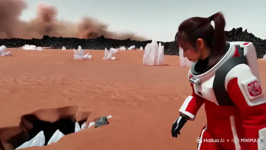 镜头1:火星地表勘探(3秒)
提示词:
「中国天问基地外,身穿红白配色舱外服的女性宇航员独自行走,镜头从她头盔反射的倒影展开:锈红色沙漠延绵至天际,黑色玄武岩上凝结霜晶,远处尘暴如巨墙翻涌。她弯腰采集岩石,手套扫描仪突然闪烁警告红光,沙地下传出晶体共鸣声。」
运镜:第一视角与第三人称交替,广角展现环境孤寂感,特写手部动作强化悬念。
镜头2:硅基生物初现(2秒)
提示词:
「地面龟裂处升起半透明晶簇,表面浮现类似量子电路的发光纹路,核心悬浮着多面体金属核。生物体如液态金属缓慢塑形,伸出棱柱状‘触须’轻触宇航员脚踝,接触点迸发蓝色静电火花,沙粒在磁场中悬浮成螺旋状。」
运镜:低角度仰拍生物变形,微距镜头聚焦触须与宇航员的互动细节。
镜头3:非语言交流(3秒)
提示词:
「宇航员后退半步后摘下头盔(呼吸面罩保留),以掌心缓缓靠近生物核心。硅基体表面纹路随距离变化重组为分形图案,金属核折射出她的面部轮廓。背景中火星夕阳将两人影子拉长交叠,空中中国空间站掠过如银色光点。」
运镜:环绕式慢镜头,强调光影变化与双方“镜像”构图,空间站出现点明科技背景。
镜头4:群体觉醒(2秒)
提示词:
「生物突然坍缩为沙粒流渗入地下,宇航员头盔显示器显示地震波扩散,地平线处无数晶簇破土而出,组成巨型硅基森林,枝干如集成电路板生长,发出脉冲式彩虹辉光,与天问基地的太阳能板阵列形成几何呼应。」
运镜:无人机急速拉升镜头,从人物特写转为宏观奇观展现,配合显示器数据流叠加强化信息量。
画面风格关键词
质感:
「写实火星地貌:干冰气凝胶/铁氧化物沙丘/风化岩层裂痕」
「硅基生物材质:类水晶通透性+液态金属流动性,表面自发光纳米级纹路」
光影:
「火星低饱和度日光与生物冷光交互,宇航服面罩反光映出多重环境信息」
「接触时的静电火花采用荧光蓝+品红粒子特效」
色彩:
「主色调:火星橙褐/宇航服中国红/生物银蓝」
「动态色:空间站金属银/数据流青绿/地下晶矿紫」
动态参考:
「《沙丘》沙虫觉醒的震动感 + 《阿凡达》发光生态系统的神秘美学」
「《爱死机》Zima Blue中对机械与生命哲思的表现手法」
AI参数:
「--ar16:9 --v 6.0 --style raw --chaos 35 强化材质细节,--no humanoid, furry 避免类人生物既视感」 by Hailuo AI Video Generator