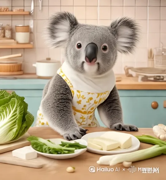 根据图片形象，制作在厨房里做白菜豆腐汤的视频，动作流畅，转身，拿菜切菜要自然。写实风格 by Hailuo AI Video Generator