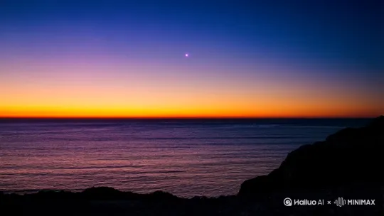 【标题】《星潮涌动 | 2分钟海岸天文史诗》

【核心元素】
1. 视角：海岸线固定机位（建议坐标北纬35°）
2. 时间轴：黄昏→星空巅峰→黎明前奏（真实天文时间轴）
3. 固定参数：4K 24fps / HDR10+ / 电影级长曝光

【分镜脚本】
▌00:00-00:45 黄昏转夜
- 太阳沉入海平线残影（玫瑰金→靛青渐变）
- 第一颗星（天狼星）刺破暮光（星光粒子效果）
- 前景礁石纹理特写（月光渐亮）

▌00:45-01:30 星空主体
- 银河拱桥从东方升起（动态星轨）
- 星云细节：玫瑰星云粉紫渐变/猎户座大星云蓝绿光斑
- 流星雨：3-5颗随机轨迹（贝塞尔曲线残影）
- 海浪：FFT流体模拟+星光倒影（每帧2000+泡沫粒子）

▌01:30-02:00 晨曦过渡
- 金星（启明星）西沉轨迹
- 天际线泛蟹状星云粉紫光晕
- 潮汐线浮现晨曦微光（动态曝光调整）
- 海鸟掠过残星（运动模糊轨迹） by Hailuo AI Video Generator
