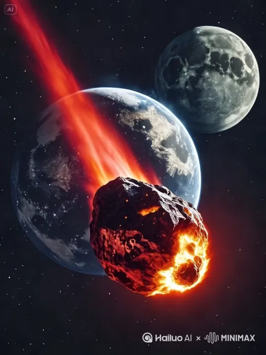 [左移,上升]小行星围绕地球运动，超广角，大场面，科技感 by Hailuo AI Video Generator