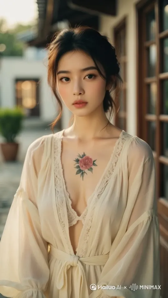 美女脱下外套，抬起头闭上眼，感受微风吹过脸颊 by Hailuo AI Video Generator
