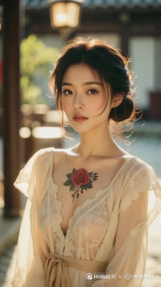 美女解开自己的腰带，衣服随之滑落，里面是一件比基尼，曼妙的身材一览无余 by Hailuo AI Video Generator