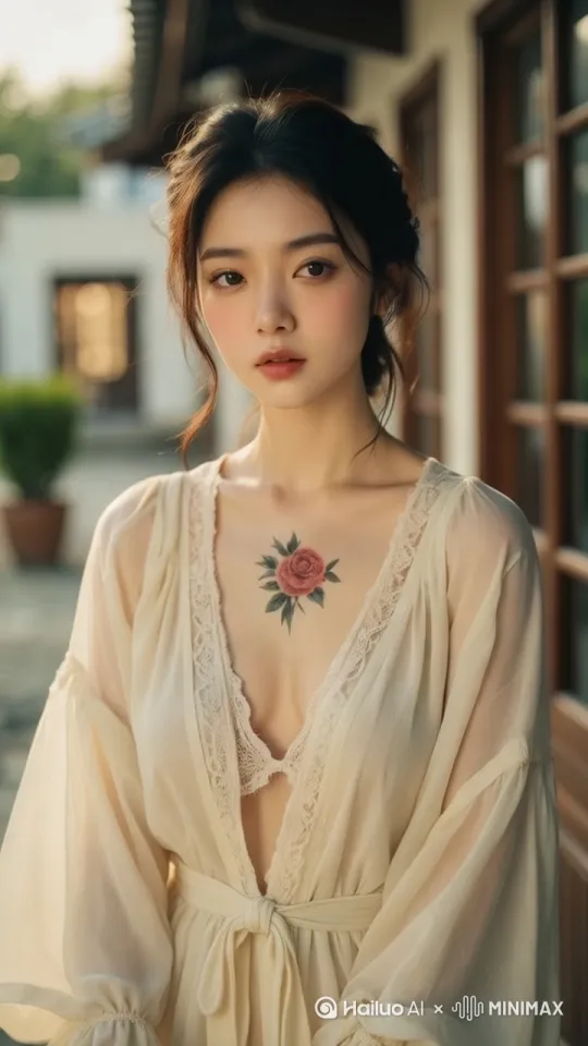 美女解开自己的腰带，衣服随之滑落，里面是一件比基尼，曼妙的身材一览无余 by Hailuo AI Video Generator