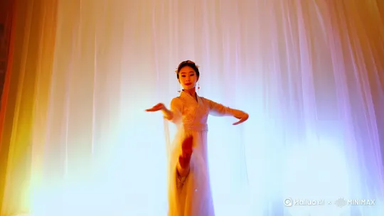 写实风格[推进,下摇]，明亮色调，东方年轻美女在跳舞 by Hailuo AI Video Generator