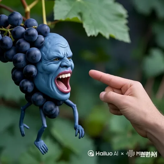 葡萄人与手指大战三百回合，手指险胜 by Hailuo AI Video Generator