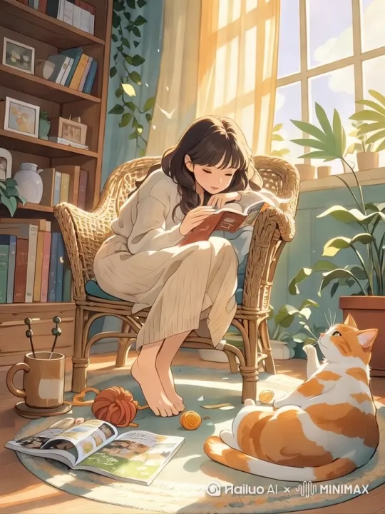 场景描述:
一个温馨的室内场景,阳光透过窗户洒进来,光影斑驳。一个女孩坐在藤椅上阅读,旁边有一只橙白相间的猫咪趴在地上打盹。房间里摆放着书架,上面摆满了书籍,还有一些绿色植物点缀其间。地上有几本杂志和一个橙色的毛线球。
视频提示词:
1.
猫咪动作:
猫咪从趴着的姿势慢慢闭上眼睛,进入打盹状态。
猫咪的呼吸变得缓慢而均匀,身体随着呼吸微微起伏。
2.
植物动作:
房间里的绿色植物随风轻轻摇曳,叶子在光影中闪烁。
植物的摇曳频率适中,营造出一种宁静的氛围。
3.
书籍动作:
地上的杂志自动快速翻页,书页在光线下闪烁。
翻页的速度适中,给人一种轻松惬意的感觉。
4.
光影效果:
阳光透过窗户洒进来,形成斑驳的光影效果。
光影随着时间推移缓慢移动,增加画面的动态感。
5.
整体氛围:
整个场景保持温馨宁静的氛围,光影和植物的摇曳增加了一丝动感。
猫咪的打盹和书籍的翻页给人一种悠闲自在的感觉。 by Hailuo AI Video Generator