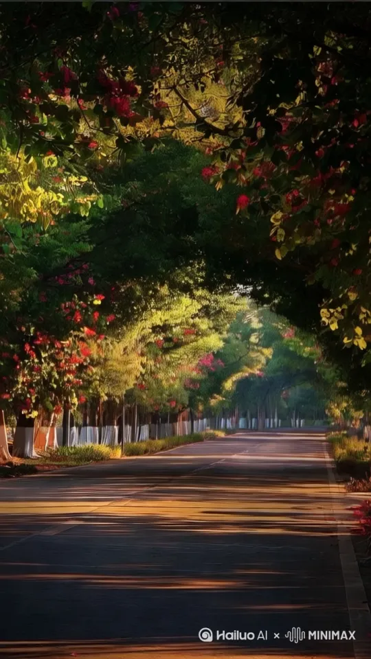 镜头跟随路面推进，植物[拉远] by Hailuo AI Video Generator