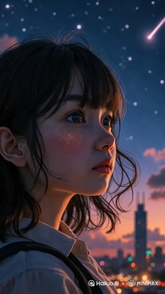 [左摇,拉远]头发随风飘动，女人转脸跟随镜头 by Hailuo AI Video Generator