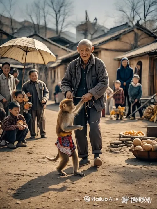 在一片开阔的空地上，阳光明媚，人群正好奇地聚集着 ）一只猴子突然闯入众人视线，它浑身毛发油亮，双眼机灵地转动。
只见这猴子双腿一蹬，瞬间发力，以极快的速度开启了托马斯回旋。（它的身体如同一道黑色的闪电，在地面上飞速旋转，带起阵阵尘土，飞扬的尘土仿佛也被它的活力所感染，肆意飘散 ）
每一次旋转，猴子都展现出令人惊叹的专业度，动作流畅自然，节奏感十足，就像是一位经验丰富的体操运动员。
周围围观的人们先是被这突如其来的一幕惊得目瞪口呆，随即爆发出热烈的掌声与叫好声。（人群中，有人张大嘴巴，满脸不可思议；有人激动地挥舞双手，不停地喊着“好”，此起彼伏的叫好声响彻四周 ）这场猴子带来的精彩表演，瞬间点燃了现场气氛。（极致细节，清晰呈现，无模糊、卡顿，高质量展现画面，无任何瑕疵 ） by Hailuo AI Video Generator