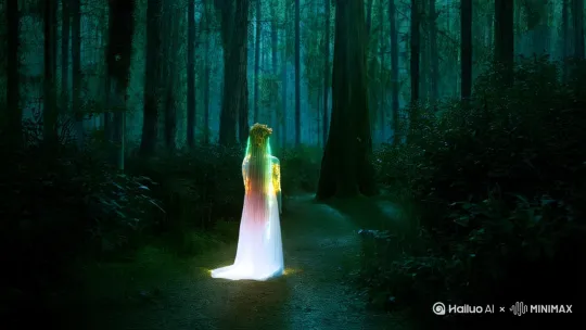 
女人站在森林面前，森林中时不时吹来一阵风，走位的植物都被吹动，女人脸上满是犹豫。
镜头：从背后远景到人物脸部特写，镜头环绕过渡。 by Hailuo AI Video Generator