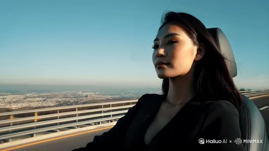 中国美女在高速上开车，竖版视频，20秒[推出,上升,下摇] by Hailuo AI Video Generator