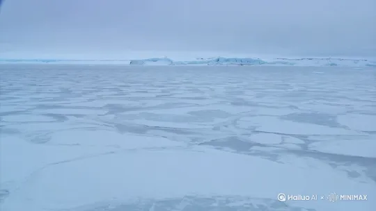 千里冰封，夹带着飘雪的风掠过冰面，一片孤寂的景象[拉远] by Hailuo AI Video Generator