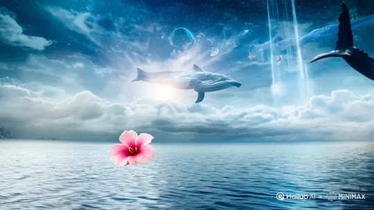 【《大鱼海棠》｜ 命运如海，爱如潮涌】

当海棠花瓣坠落深海，
当巨鲸穿越云层与星光，
我们终将明白——
所有相遇，都是灵魂对生命的泅渡。

椿用半生寿命换一场逆天改命，
湫以永恒孤寂成全跨越生死的执念。
「北冥有鱼，其名为鲲」
少年与少女掌心相托的微光，
是上古神族写给人间最温柔的反骨。

三界倾覆，海水倒悬，
神围困于规训，人挣扎于因果，
唯有那只浴火重生的海棠，
在轮回的漩涡里，
呢喃着比永恒更辽阔的答案：[右移,跟随] by Hailuo AI Video Generator