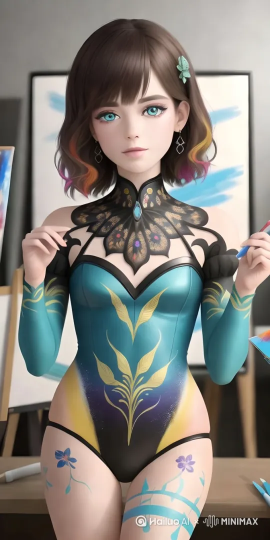 [右移,左摇,跟随]正在画画的艺术家 by Hailuo AI Video Generator