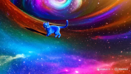 在宇宙中遨游的蓝猫[推出,上升,下摇] by Hailuo AI Video Generator