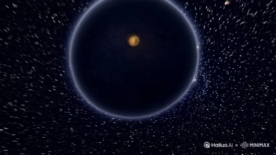 在浩瀚无垠的宇宙深处，隐藏着一种神秘而强大的天体——黑洞。它宛如宇宙中的巨兽，拥有超乎想象的引力，连光都无法逃脱它的“魔掌”。想象一下，一颗质量巨大的恒星，在生命末期经历超新星爆发后，核心部分急剧坍缩，密度变得无穷大，从而形成了黑洞。从外观上看，黑洞周围环绕着一圈明亮的吸积盘，这是由于被黑洞强大引力吸引的物质高速旋转、摩擦发热而发光。科学家们通过观测吸积盘的辐射、周围恒星的运动轨迹等间接手段来探测黑洞的存在。黑洞不仅挑战着我们对物理规律的认知，还与星系的演化、宇宙的结构紧密相连。随着科技的不断进步，人类正一步步揭开黑洞神秘的面纱，每一次新发现都让我们离宇宙的终极真理更近一步。[推出,上升,下摇] by Hailuo AI Video Generator