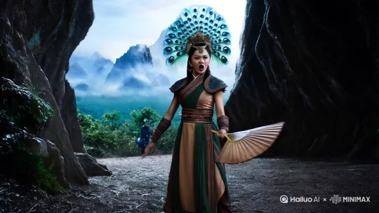 什么人这么大胆，我不信就连大罗金仙都不敢进我洞府，区区凡人还敢打进来！”孔姬说道，随后拿了翎羽宝扇冲出洞府，见苍龙剑士疾驰而来，便以曼妙的“舞姿”挥舞宝扇，苍龙剑士见状，提起青龙偃月刀一格，挡住其攻击，“有两下子吗，不错，不来欣赏一下姐姐的舞姿吗”修罗孔雀明王说到，随后又是一扇划过，苍龙剑士纵身一跃，将掌侧向一推大喝一声：“神苍龙剑士武装！”苍龙剑士的头部立刻附上面甲，在半空中，苍龙剑士仔细的看了一眼刚才进行攻击的对手，那是一个容貌姣美的女妖，头戴翎羽冠，上身着一件傣式露脐短装，下身着一傣式筒裙，身材婀娜，苍龙剑士关彬毫不犹豫，将力量运于腿部，踢出“苍龙穿风腿”，但修罗孔雀明王孔姬，却轻轻转了一圈，狂风四起，化开了苍龙剑士的踢击，苍龙剑士见状，忙将真气运至掌心，使出苍龙疾风掌，只见一阵青龙似的掌风席卷而来将修罗孔雀明王孔姬掀翻，“人类可真是野蛮，不知道不可以和女孩子动粗吗”修罗孔雀明王娇嗔道，随后举起宝扇袭来，正在此时闪出两道身影一个身着粉紫色战甲，手持烈凤双剑，另一个身着海蓝色战甲（岚华神甲），手持淑女双刃，她们便是凤凰剑士萧香和岚华剑士方芷岚，凤凰剑士萧香以烈凤双剑挡开修罗孔雀明王宝扇的攻击，岚华剑士方芷岚一记岚华绝命腿踢向修罗孔雀明王孔姬，修罗孔雀明王被打出几米开外，说到：“你们是谁！”，“女侠归来，邪魔妖物统统闪开！浴火重生的彩凤，凤凰剑士萧香，来也！”凤凰剑士萧香道，“谁说女子不如男，美丽与勇气并存，新生代花木兰，岚华剑士方芷岚，来也！”
“多亏你们来的及时”苍龙剑士关彬道，“正义从不会消失！”凤凰剑士萧香道，“阿钊（湛金剑士马钊）在哪里？”岚华剑士方芷岚问道“对，还有赵淼（蛟龙剑士）呢”凤凰剑士萧香问道，“他们去了不同的地方消灭修罗界的护法！”到时候我们在去修罗殿的路上汇合！苍龙剑士关彬说到，说罢苍龙剑士关彬挥舞青龙偃月刀一个健步冲向前使出苍龙斩，岚华剑士方芷岚挥舞淑女双刃以“淑女风华斩”连击，“我来最后一击！”凤凰剑士道，随后挥舞烈凤双剑，使出“超.凤翔斩”，只听轰的一声火光四起，修罗孔雀明王孔姬化作密钥（可召唤浴火翎羽扇），凤凰剑士萧香将其接下收起。
“现在，我们去和其他几名剑士（即湛金剑士马钊，蛟龙剑士赵淼，赤焰剑士张炘，地王剑士黄坤，天穹剑士吕奉宣）汇合”，说罢三人走在与战友汇合的路上（本段剧情完） by Hailuo AI Video Generator