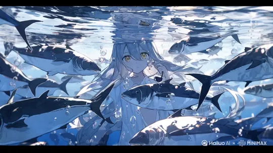 鱼游来游去，女孩眼睛看来看去 by Hailuo AI Video Generator