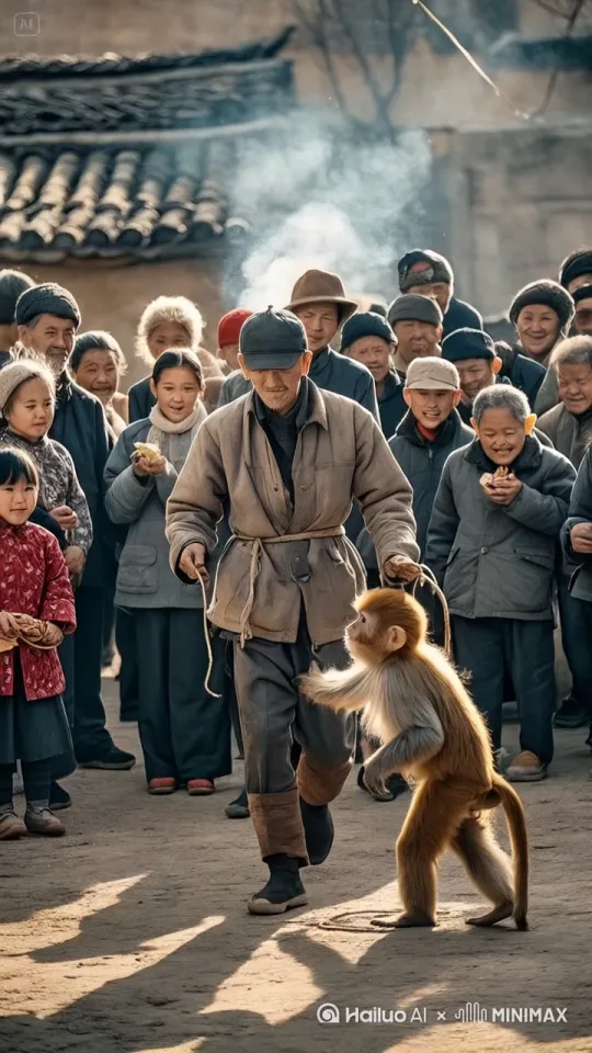 "（在一片开阔的空地上，阳光明媚，人群正好奇地聚集着 ）一只猴子突然闯入众人视线，它浑身毛发油亮，双眼机灵地转动。 
只见这猴子双腿一蹬，瞬间发力，以极快的速度开启了托马斯回旋。（它的身体如同一道黑色的闪电，在地面上飞速旋转，带起阵阵尘土，飞扬的尘土仿佛也被它的活力所感染，肆意飘散 ）
每一次旋转，猴子都展现出令人惊叹的专业度，动作流畅自然，节奏感十足，就像是一位经验丰富的体操运动员。
周围围观的人们先是被这突如其来的一幕惊得目瞪口呆，随即爆发出热烈的掌声与叫好声。（人群中，有人张大嘴巴，满脸不可思议；有人激动地挥舞双手，不停地喊着“好”，此起彼伏的叫好声响彻四周 ）这场猴子带来的精彩表演，瞬间点燃了现场气氛。（极致细节，清晰呈现，无模糊、卡顿，高质量展现画面，无任何瑕疵 ）"

 by Hailuo AI Video Generator
