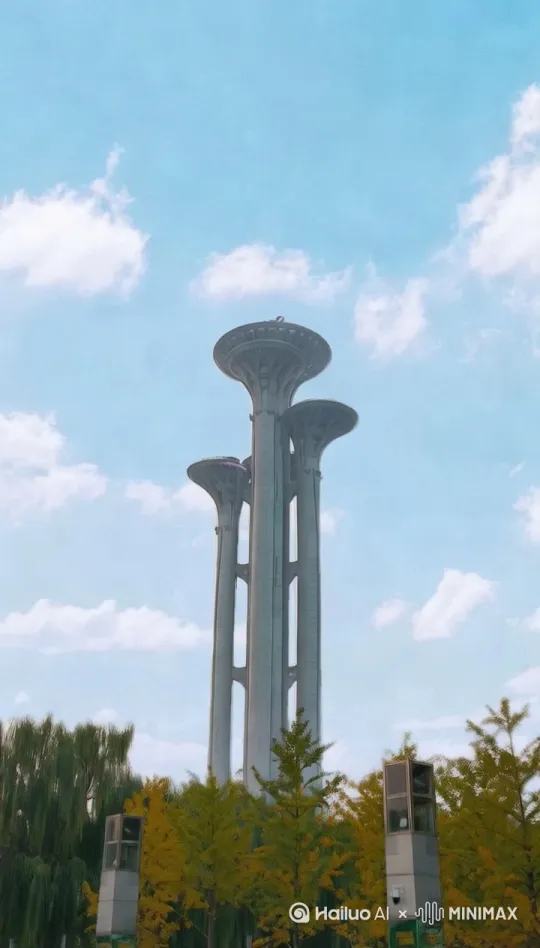三个并列钉子型建筑垂直飞离地面，水平悬浮在空中，建筑物底部喷出白烟和火焰，镜头跟随拍摄，大师作品，最高质量，32k by Hailuo AI Video Generator