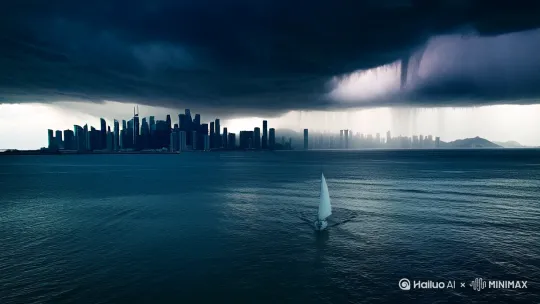 帮我做一个深圳周末的暴雨视频，背景是深圳湾，要求30秒内 by Hailuo AI Video Generator