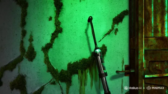 镜头贴着潮湿的混凝土墙壁游移，青苔在缝隙间泛着幽绿荧光，生锈的铁门被液压杆推开的摩擦声撕破寂静。三十平米的空间里，三组环形实验台如同祭坛矗立中央，无影灯在防尘罩上切割出蜂巢状光格，将三个白大褂身影钉在光与影的牢笼中。
顺时针环绕镜头掠过满墙的中式文献柜，《黄帝内经素问》的烫金书脊与《现代病毒图谱》的塑封封面犬牙交错，玻璃柜门倒映出李振江教授拧紧的眉心——这位两鬓泛白的中年学者正用食指关节叩击实验报告，金丝眼镜滑至鼻尖，露出眼尾深刻的川字纹。「七号株的蛋白表达量不对，」他的保温杯在台面震出涟漪，杯身「复旦大学60周年」的烫金字被枸杞染出暗红斑驳。
镜头骤然下沉，穿过试管架林立的金属丛林。苏漫博士的马尾辫在实验台后方绷成利箭，江浙女子特有的三股压辫手法将碎发收得一丝不苟。她沾着碘伏的指尖划过触控屏，液晶蓝光在鼻梁切出明暗分界：「离心机温度波动过0.3℃。」话音未落，墙上的《神农本草经》仿古挂历被空调气流掀动，露出夹层的生物安全三级认证文件，边缘已经卷曲发黄。
实验台另一侧突然传来玻璃碰撞的脆响。陈立助理踮脚够向试剂架顶层，耳后别着的英雄牌钢笔泛着90年代特有的暗金光泽。后颈处的手术疤痕随着吞咽动作起伏，如同蜈蚣在他苍白的皮肤下苏醒。当他将标有「7#」的冻存管塞进液氮罐时，白雾腾起的刹那，苏博士身后的生物安全柜突然亮起红色警示。
所有人如同被按下暂停键的提线木偶。李教授的钢笔悬停在「水源地采样点」的潦草笔记上，笔帽「天道酬勤」的刻字折射着冷光；苏漫的转运珠红绳从袖口滑出半截，在警报红光中犹如凝固的血滴；陈立的手掌仍保持着关闭液氮罐的姿势，虎口处的疫苗注射贴尚未撕去。唯有培养箱的液晶屏在死寂中暴走，数字从37.2℃疯狂跃升至41.7℃，最终定格在血红的「ERROR」。
月光突然从防盗窗铁栅间刺入，在消毒灯的白雾中劈开一道裂痕。光束恰好照亮李教授摊开的笔记本，某矿泉水品牌的红色公章在「气溶胶传播风险评估」字句上洇开，像极了正在扩散的病毒模型。 by Hailuo AI Video Generator