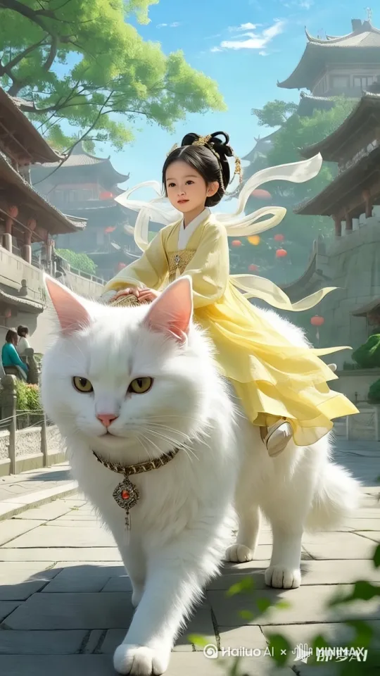 猫和人都动起来，向前走，有风吹过 by Hailuo AI Video Generator
