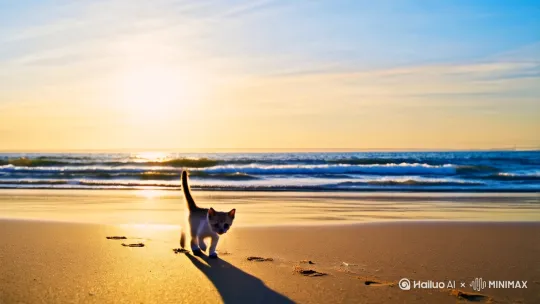 一只小猫在海边散步 by Hailuo AI Video Generator