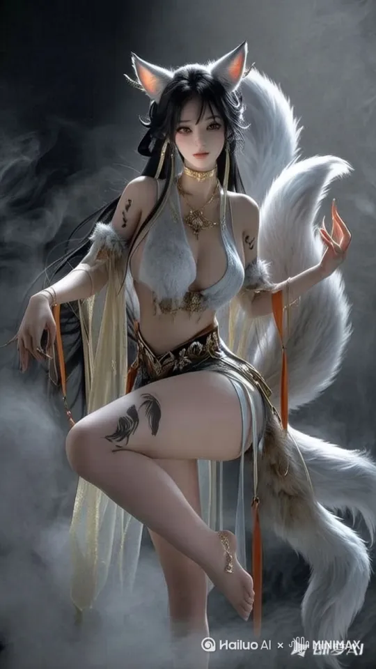 图中少女在原地翩翩起舞，节奏轻快，舞姿妖娆，倾倒众生，尾巴随舞而动 by Hailuo AI Video Generator