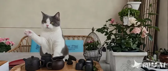 [左移,右摇,跟随]猫双手摊开，做欢迎状，[左摇,变焦推进]嘴巴一动一动 by Hailuo AI Video Generator