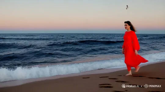 画面中,暮色渐浓,深蓝的海水翻涌着白色的浪花,轻柔地拍打着沙滩。身着一袭鲜艳红裙的女子,赤足缓缓行走在这海边。红裙在海风中肆意飞扬,与苍茫大海形成鲜明对比。
她的发丝随着海风飘动,眼神宁静而悠远,仿佛在与大海进行着无声的对话。远处,海鸟在天空中翱翔,偶尔传来几声鸣叫,为这寂静的画面增添了几分生机。
此刻,大海的广阔包容着一切,红裙的艳丽似在点燃内心的希望。每一次海浪的涌动,都像是在抚平心底的褶皱;每一步的前行,都是在与过往的荒芜告别。在这里,海与红裙交织,治愈着心底那片曾经荒芜的角落。 by Hailuo AI Video Generator