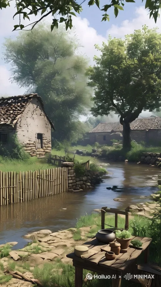 [推进,上升]河水流淌，威风吹过，镜头向上升 by Hailuo AI Video Generator