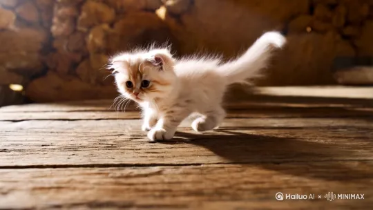 一只小猫上窜下跳大喊一定要注意安全 by Hailuo AI Video Generator