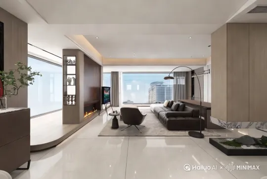 有一个穿着白色裙子的女人，走到沙发边玩手机 by Hailuo AI Video Generator