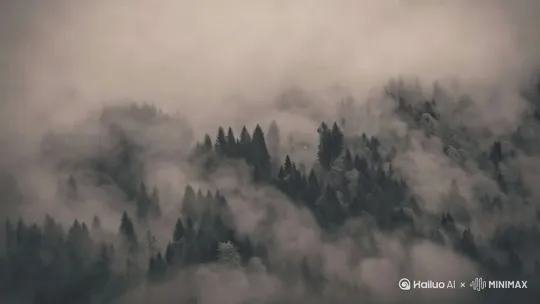 迷雾中突然出现一只巨大的怪兽，怪兽有红色的眼睛，露出一丝若有若无的微笑 推进 by Hailuo AI Video Generator