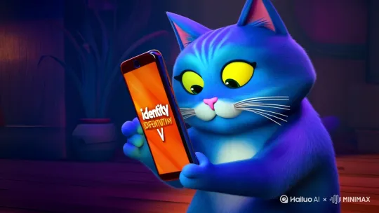 一只蓝色的猫正在打第5人格玩着玩着手机突然爆炸了 by Hailuo AI Video Generator