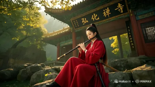 风吹的树叶纷纷落下，动态转世图片中的故事情节，镜头逐渐拉远
 by Hailuo AI Video Generator