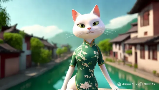 [固定镜头]母猫生气地看着下方大骂，背景湖水晃荡。 by Hailuo AI Video Generator