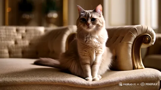 猫猫坐在沙发上，突然掏出手机，专心浏览，4K画质 by Hailuo AI Video Generator