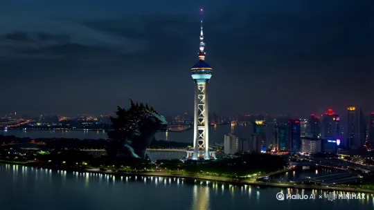 东方明珠后面出现一只哥斯拉 by Hailuo AI Video Generator
