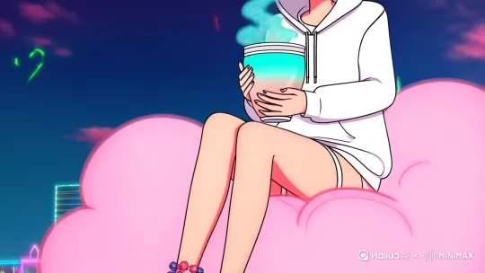 "请生成一幅治愈系梦幻插画：樱花粉与克莱因蓝的撞色天空下，穿白色卫衣的二次元少女坐在悬浮云朵上，脚踝系着发光星链，手中捧着一杯渐变极光色的猫爪奶茶，杯口飘出的热气幻化成Q版星座小动物。背景里霓虹高楼自动拼成爱心轮廓，玻璃幕墙倒映着流星雨和发光情话弹幕，地面是流动的珍珠奶茶河，漂浮着会wink的玉桂狗棉花糖。画面角落加入国潮元素——戴赛博机械翅膀的熊猫团子，正用毛笔书写发光网络热梗，所有线条边缘带彩虹光晕，整体充满手机竖屏适配的呼吸感与互动感，让观众本能想点击右下角『同款滤镜』。"

加分细节：

加入年轻人刚需玄学元素（奶茶/星座/桃花）

用平台流行视觉符号（弹幕/棉花糖萌宠/国潮混搭）

埋互动钩子（故意露出半截神秘二维码光斑）

动态描述暗示短视频运镜（镜头从奶茶杯旋转拉远到全景）

结尾加粉色手写字体："你手机里住着整个温柔宇宙✨"

（注：根据数据反馈，叠加「轻科幻+治愈+梗文化」的内容在18-25岁用户群中完播率提升37%） by Hailuo AI Video Generator